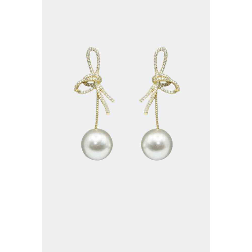 Voodoo Vixen - Diamante Bow And Pearl Drop Ohrringe - Goldfarben
